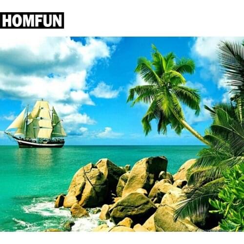 HOMFUN Full Square/Round Drill 5D DIY Diamond Painting "Seaside scenery" Embroidery Cross Stitch 5D Home Decor Gift A06138