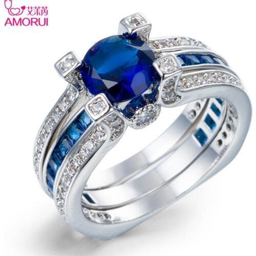 AMORUI Fashion AAA Zircon Removable Set Rings 9 colors Crystal Silver Color Ring For Women Anniversary Gift Jewelry Dropshipping