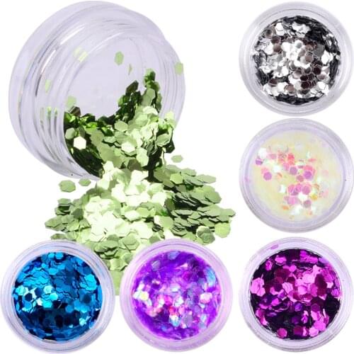 WUF 1 Box Optional 3mm Nail Glitter Sequins Hexagonal Paillette Tips Decor 12 Colors Manicure Nail Art Decorations