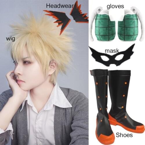 My Hero Academia Bakugou Katsuki wig Anime Cosplay Shoes Boots Superhero Halloween Party cosplay shoes Props gloves mask wig