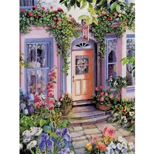 GATYZTORY 60x75cm Frameless Painting By Numbers flower house Landscape pictures by numbers DIY For Home Decoration Gift