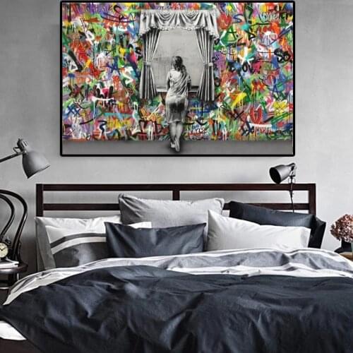Graffiti Art Wall Pictures for Living Room Banksy Scenes Girl Street Canvas Paintings Wall Art Posters Prints Home Cuadros Decor