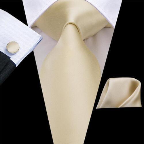 Hi-Tie Men Tie Solid Champagne Silk Tie Party Wedding Ties for Men Silk Yellow Tie Set Cravat for Father C-3266 Dropshiping