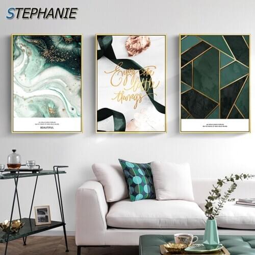 Contemporary Art Black Ribbon Abstract Green Canvas Painting Golden Posters Prints Wall Art Pictures for Living Room Decoration