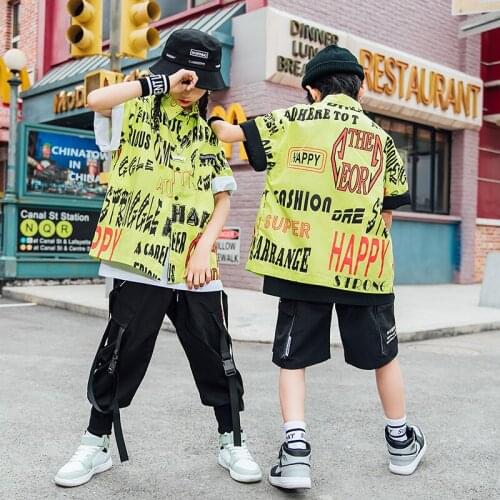 Hip Hop Dance Costumes Summer Street Hiphop Pants Girls Boys Handsome Shirt Short Sleeve Kids Jazz Performance Clothing DNV14914