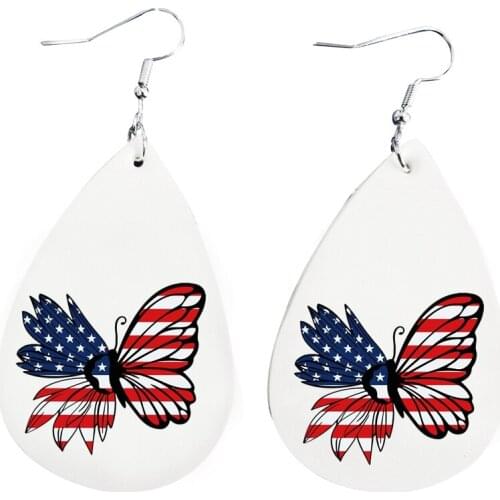 Leather Earrings- Sunflower Butterfly Stars & Stripes Sublimation Faux Leather Teardrop Layers Earrings