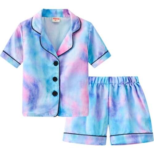 Boys and Girls Summer Pajamas Set 2021 New Fashion Tie-Dye Printed Short-Sleeved Shorts Home Pyjamas Sets For Kids Two-Piece