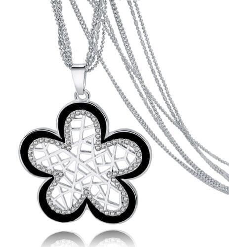 MELIHE Retro Flower Pendant Crystal Long Necklace For Women Rhinestone Gold Silver Necklaces Pendants Female Collier Sne160120