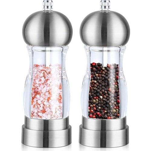 Salt and Pepper Grinder with Ceramic Rotor Refillable Acrylic Pepper Mill Set Easy to Adjust the Coarseness