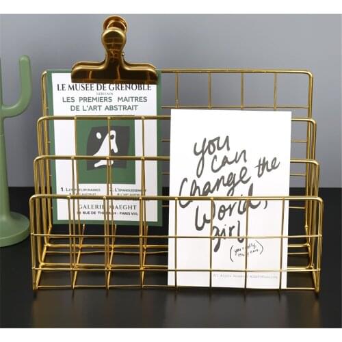 Metal Magazine Organizer Office Desktop Storage Holder Gold Shelf Bookstand Book End Rose Gold Wrought Iron Newspaper Rack