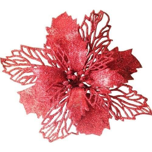 Fashion Christmas Flower Artificial Glitter Christmas Flower Xmas Tree Decor Accessories For Christmas Party Photography Props