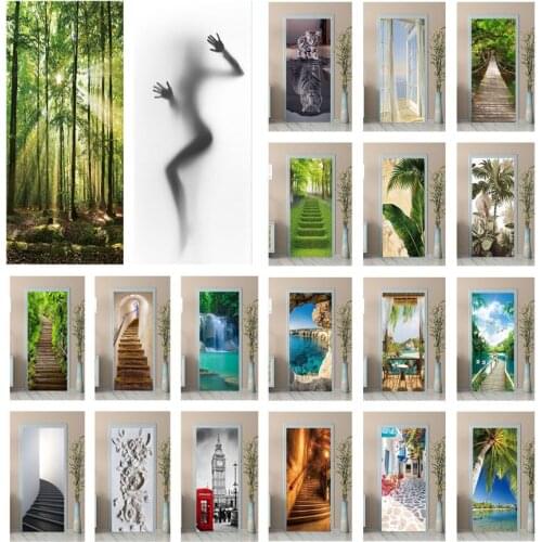 Sunshine Woods Door Stickers DIY Wall Sticker For Corridor Bedroom Decoration Wallpaper 3D Visual Landscape Mural Home Art Decor