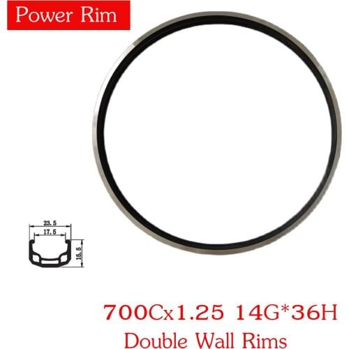 Power Rim CNC Aluminum 700Cx 1-1/4 tire Fixie Rim MTB Bike Rims 14G*36H Bicycle Double Wall Rims