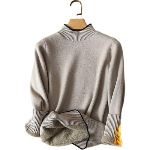 Solid Thicken Fleece Women Sweater Pullovers Winter New O-Neck Long-Sleeved Casual All Match Office Lady Pulls Tops