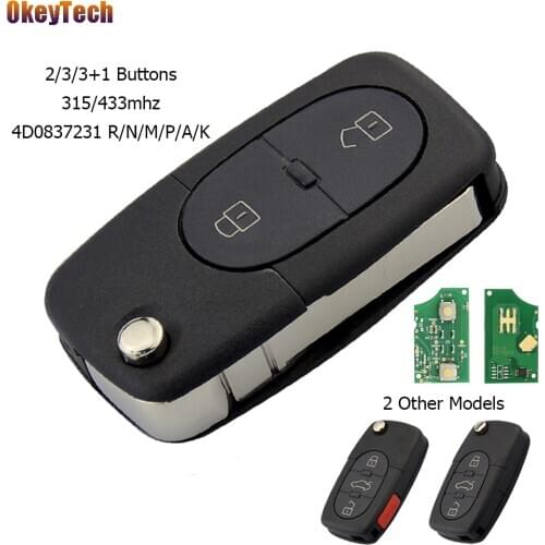 OkeyTech Folding Flip Remote Car Key For Audi TT A2 A4 A6 A8 Quattro 2 3 4 Buttons ID48 Chip 315 433mhz Fob Blank Uncut Blade
