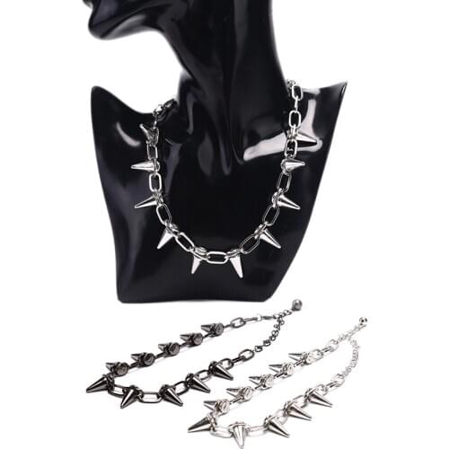 Hot Sales New Spike Rivet Punk Collar Necklace Goth Rock Biker Link Chain Choker Women Fashion Jewelry Birthday Party Gifts