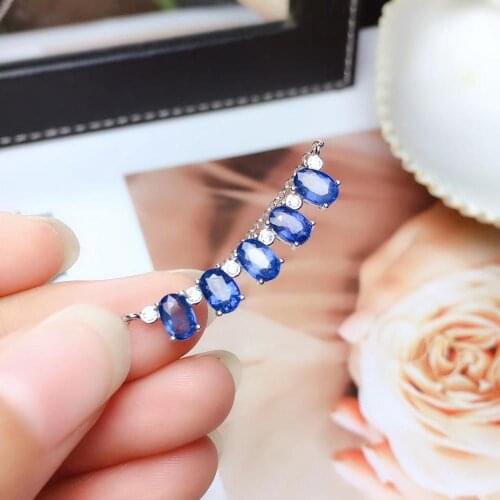 Natural blue Sri Lanka Sapphire Necklace Natural gemstone Pendant Necklace 925 sliver Elegant lovely Smiling women gift Jewelry
