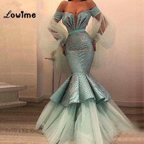 Off Shoulder Arabic Mermaid Evening Dresses 2018 New African Party Dress Robe De Soiree Women Muslim Long Prom Dress Gowns