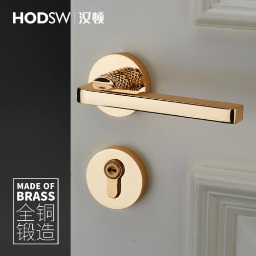 Brass simple split indoor wooden door lock toilet gold handle