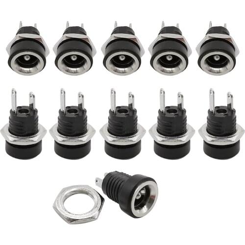 10Pcs DC022B 5.5x2.1mm 5.5x2.5mm 3.5x1.3mm 3A 12V DC Power Socket Connector Panel Mount Female Jack DC Connectors 2 leg Terminal