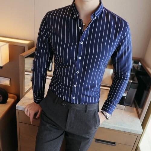 Shirt Cheap Business Men Brand Fashion 2021 Long Sleeve Shirt Men All Match Slim Fit Striped Shirts Men Formal Wear Blouse Homme