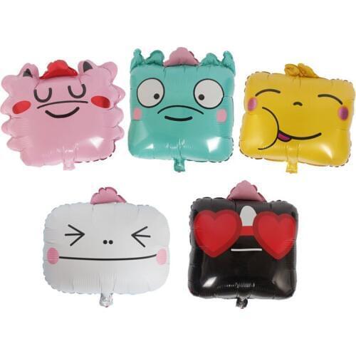 5pcs 45cm Cartoon Comic Smile Face Square Foil Balloon Helium Balloons Kids Gift Toy Birthday Party Decor Bedroom Photo Supplies