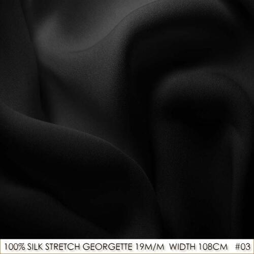 SILK STRETCH DOUBLE GEORGETTE Width42"-108cm19mmNatural Silk Fabric with Lycra Fabric For Dress Factory Wholesale Black NO 03