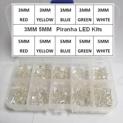 50PCS/LOT 3MM Piranha LED 5 Values 10pcs Red Green Blue White Yellow Ultra Bright Diode