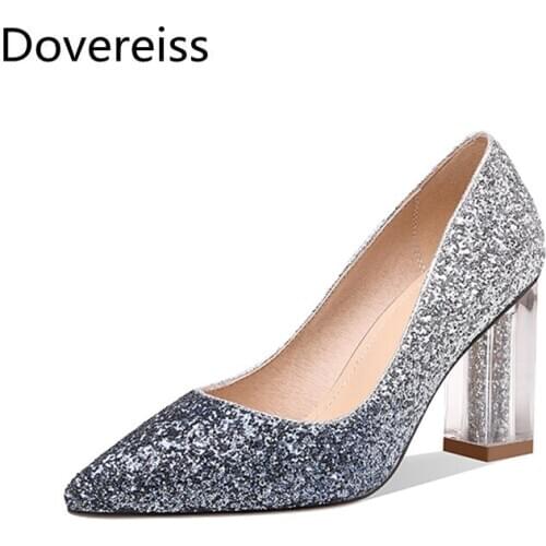 Dovereiss Fashion Womens Shoes summer new Elegant Wedding shoes consice bling -bling Slip on Pumps Party shoes big size 41