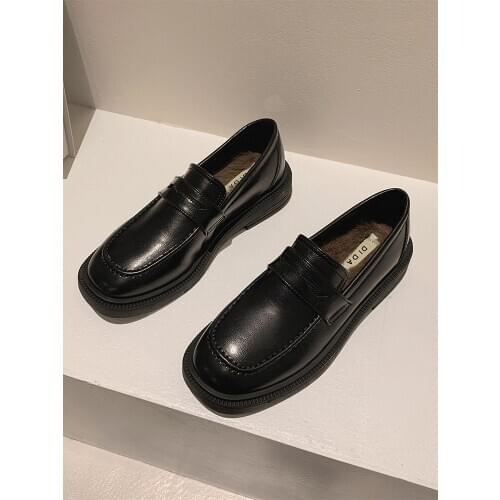 Womens shoes leather shoes 2020 new autumn and winter retro thick heel warm casual shoes