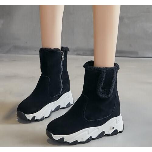 Winter Platform Boots Genuine Leather Snow Boots Female Casual Shoes Fur Woman Booties Black Ankle Boot Botas