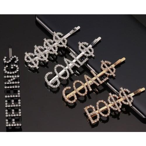 1PC Women Luxury Sparkly Letter Hair Clip Word Barrettes Hairpins Crystal Pins Bling Rhinestones Headwear Hair Accessories