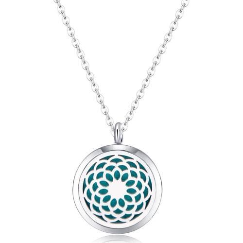 10pcs silver color new lotus flower (30mm) Aromatherapy / Essential Oils surgical 316L S.Steel Perfume Diffuser Locket Necklace