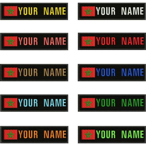 Morocco Flag 10x2.5cm Embroidery Custom Name Text Patch Stripes badge Iron On Or Velcro Backing Patches For Clothes Backpack