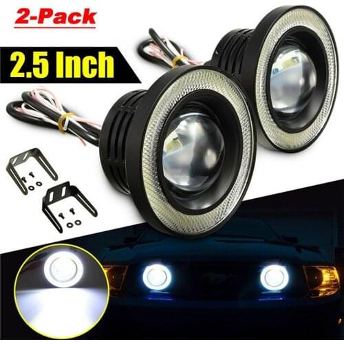2pcs 2.5 Inch 64mm Projector Cob Led Car Fog Light Halo Angel Eyes Rings Drl White 12v Road Fog Lamp Universal