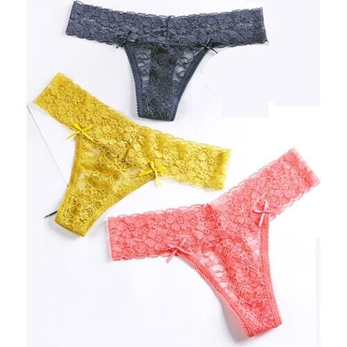 3Pcs Women Lace G-String Thongs Seamless Plus Size Panties Underwear Transparent Sexy Underpants Ladies Tangas Lingerie Intimate
