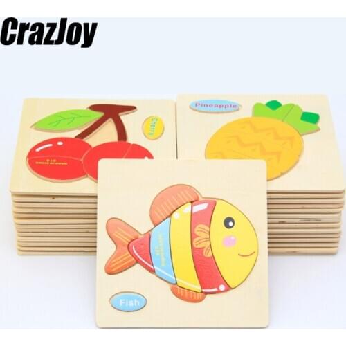 3D Jigsaw Wooden Puzzle blocks Cartoon Animals Gift cute For Kid Learning Montessori Games Educational Intelligence Wood Toys