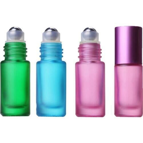 5pcs 5ml Refillable Portable Travel Essential Oil Vial Frosted Perfume Glass Roller Bottles Mist Container Rollerball Bottle