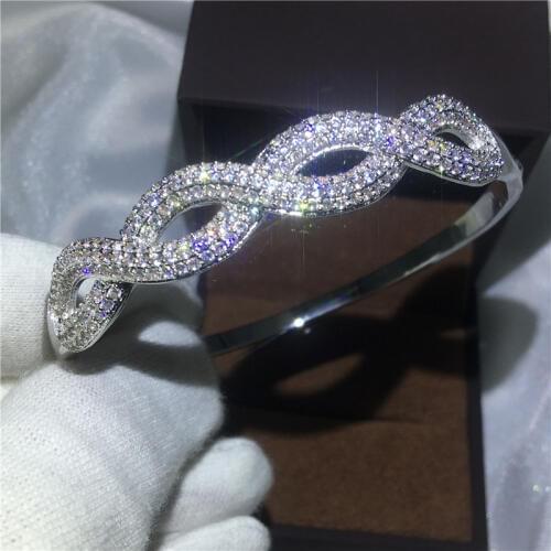 Infinity bracelet Pave setting 5A cubic zirconia White Gold Filled Cross shinning bangle for women wedding accessaries