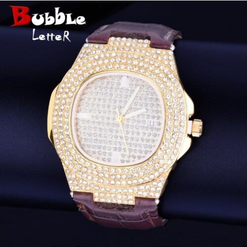 Bubble letter Men's Watch With Leather Strap