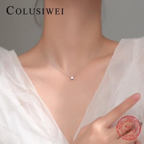 Colusiwei HOT 925 Sterling Silver Princess Cutting 4 Prong Round Zirconia Pendant Necklace for Women Classic Jewelry Size 3-5MM