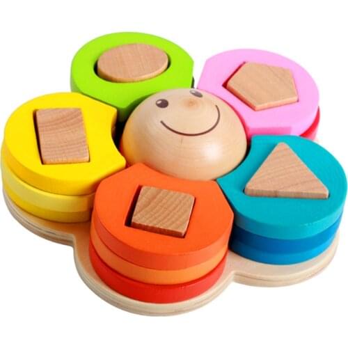 Wooden toys building blocks shape Wooden colorful flower block chirldren montessori develop babys intelligence early Education