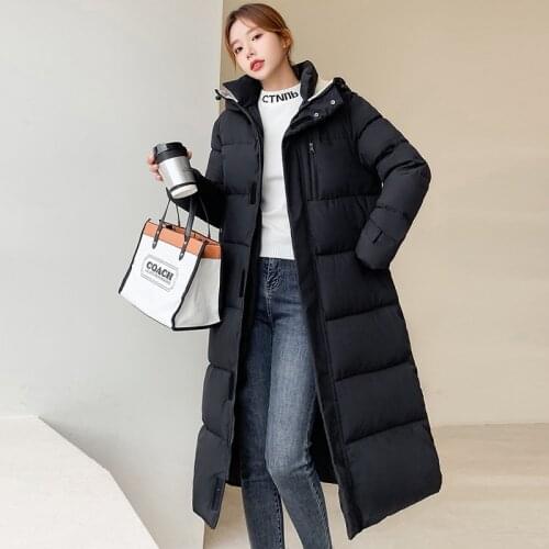 X-Long Winter Women Thick Jacket Casual Hooded Cotton Padded Parkas for Female Solid Quilted Windbreaker Long Coat Outwear
