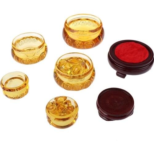 Feng Shui Chinese Crystal Gold Ingots Wealth Treasure Bowl Statue Decoration