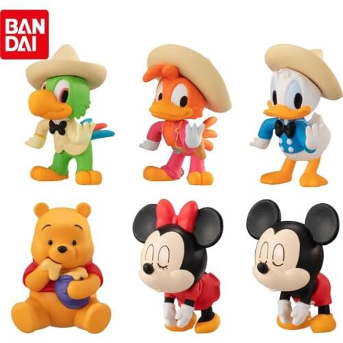 Bandai Genuine Gacha Disney Hug Data Cable Doll Mickey Mouse Minnie Mouse Donald Duck Pooh Bear Jose Carioca Action Figure Toys
