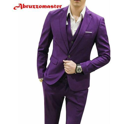 Purple Mens Suits Slim Fit Groomsman Suit 3 Pieces Groom Tuxedos Wedding Suits Custom Made Man Suit (Jacket+pants+vest)