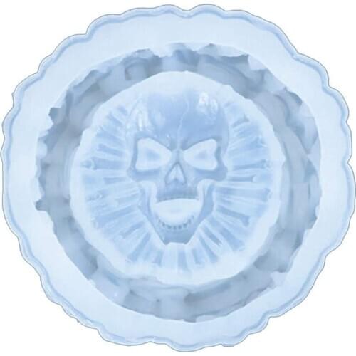 Epoxy Resin Casting Mold with Skull Resin Silicone Mold + Terrace Round Resin Art Molds DIY Ashtray Mold