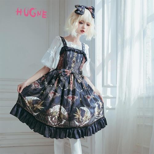 Lunar Altar ~ Retro Gothic Lolita Dress Vintage Printed Midi Party Dress
