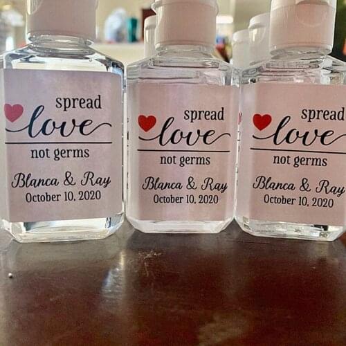 CustomiseWedding Favor Labels - Mini Sanitizer Labels for Wedding, Shower, Elopement - Spread Love, Not Germs - Gift for guests