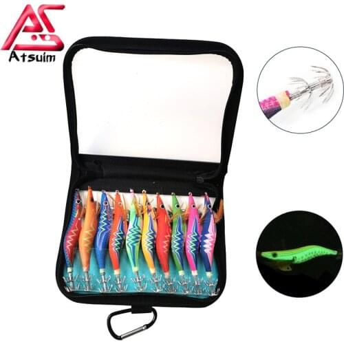 AS 10pcs Shrimp Crowns Squid Jigs Hard Bait Glow 2.5#3.0#3.5# Sea Fishing Lure Set Artificial Cuttlefish Octopus Winter Fishing